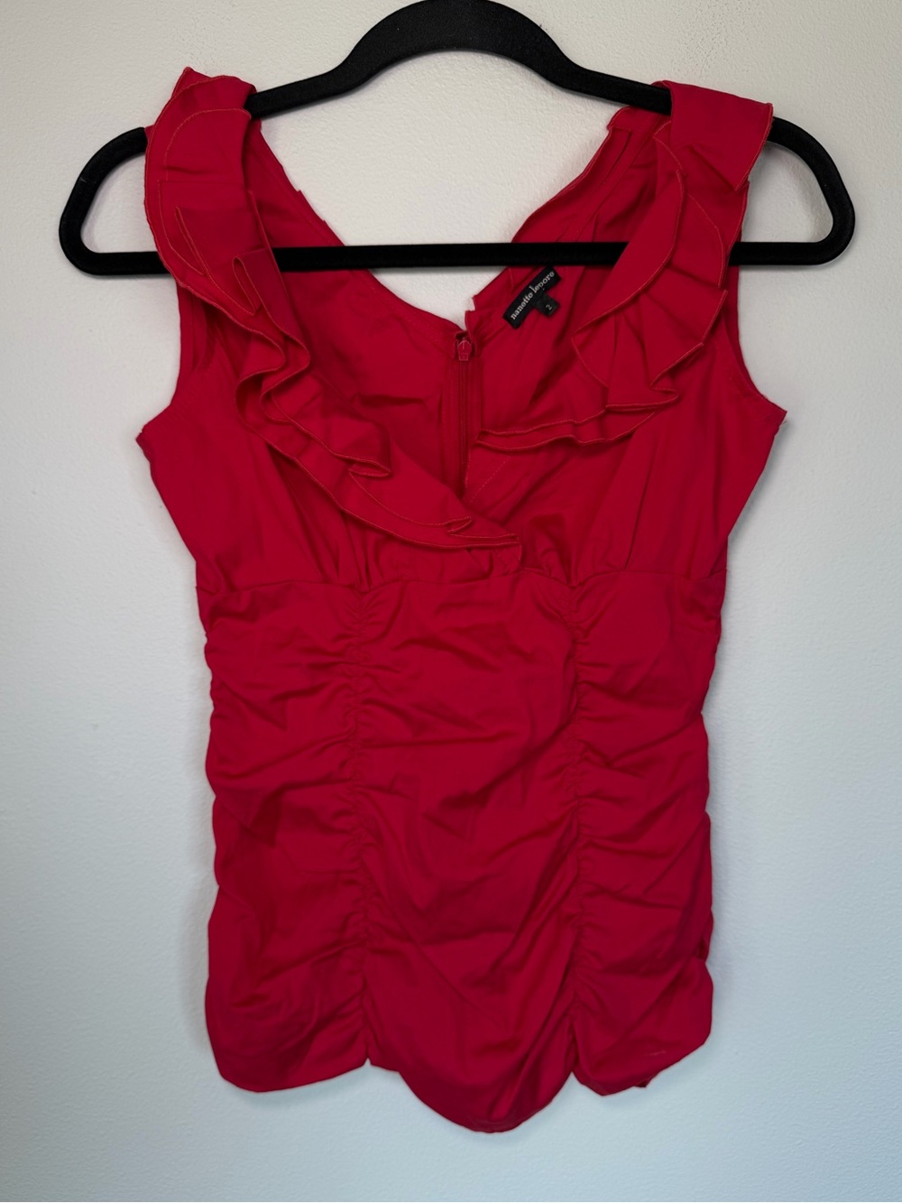 Nanette Lepore Red Ruffles Cinched Romantic Tank Top Blouse NWOT